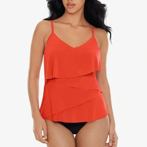 Miraclesuit Chloe Tankini top coral swimsuit magicsuit ruffles - Picture 1 of 7